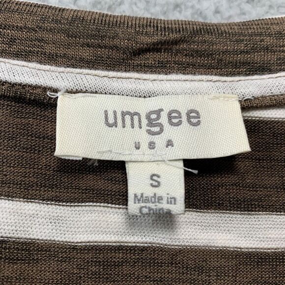 UMGEE USA Blouse Womens Small Top Striped 3/4 Sleeve White Brown * - Picture 3 of 9